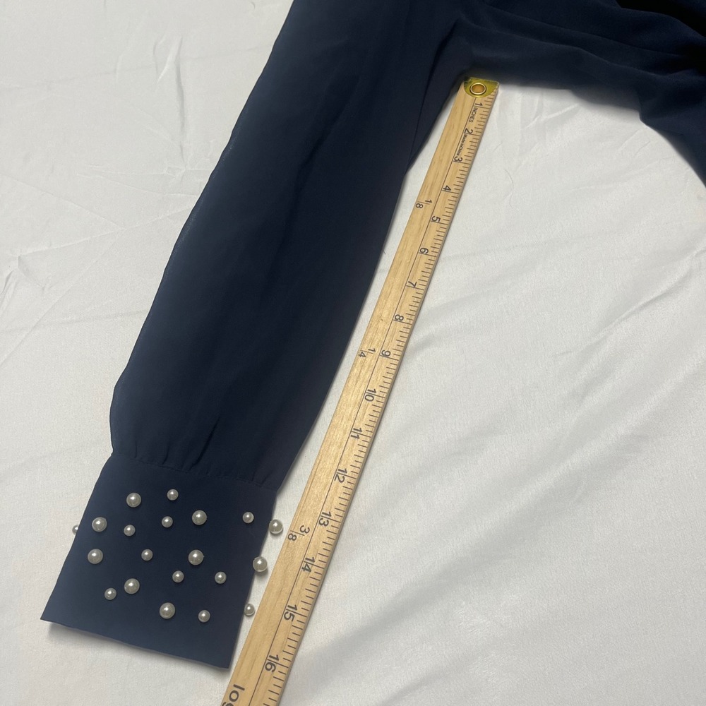 NEW! Karl Lagerfeld Navy Blue Pearl Sleeve Dress Size 14 NWT - Picture 6 of 8